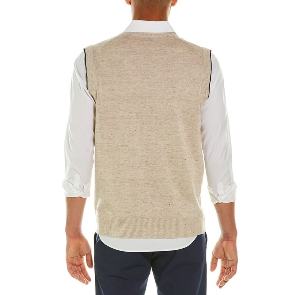 Brunello Cucinelli Mens  Linen-Blend V-Neck Sweater Vest - Picture 2 of 3